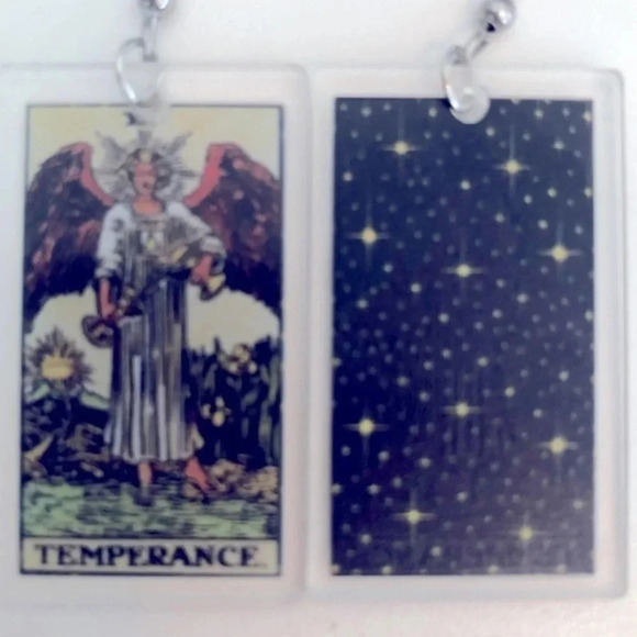 “Temperance” Tarot Card Handmade Drop Earrings - Picture 3 of 4